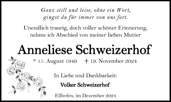 Traueranzeige von Anneliese Schweizerhof von GESAMT