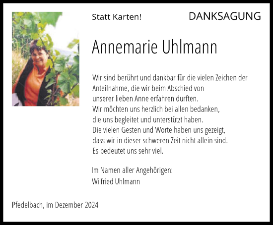 Traueranzeige von Annemarie Uhlmann von GESAMT