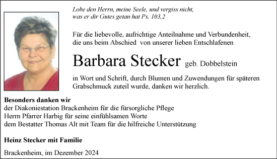 Traueranzeige von Barbara Stecker von GESAMT