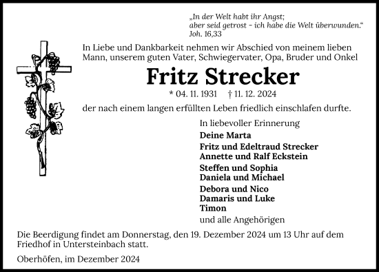 Traueranzeige von Fritz Strecker von  GESAMT