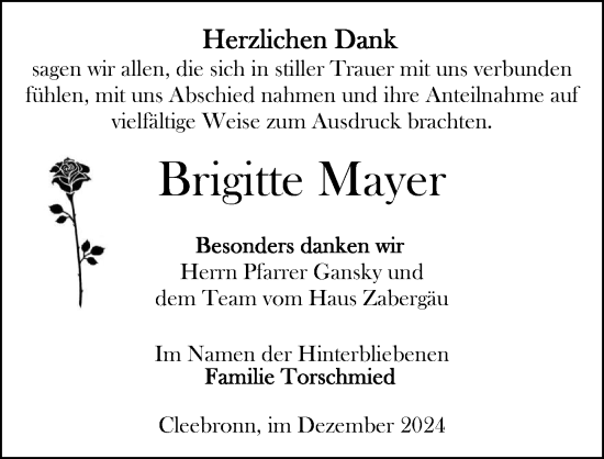 Traueranzeige von Brigitte Mayer von GESAMT