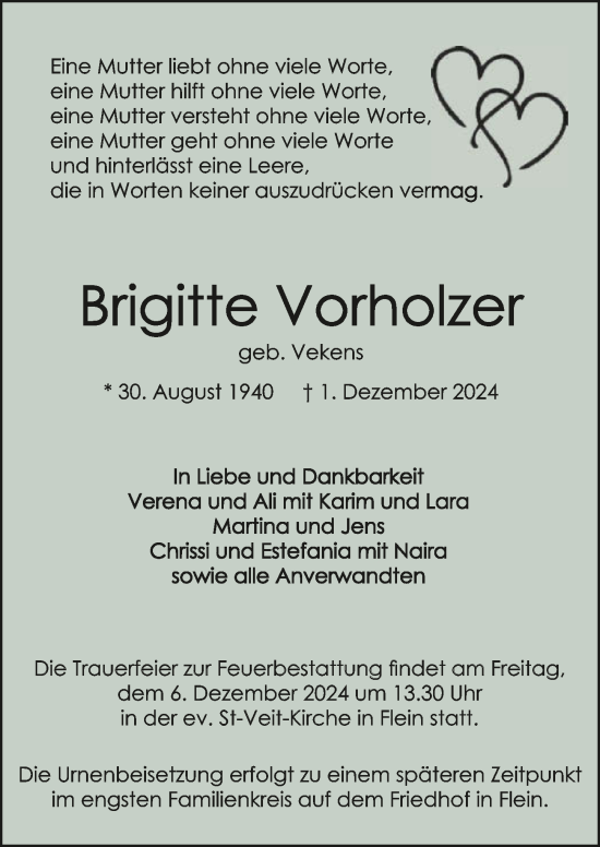 Traueranzeige von Brigitte Vorholzer von GESAMT