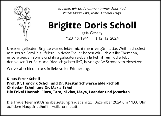 Traueranzeige von Brigitte Doris Scholl von GESAMT