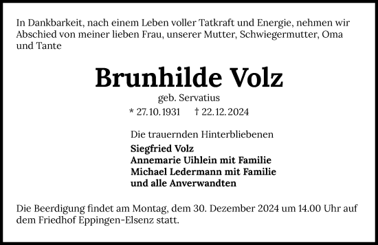 Traueranzeige von Brunhilde Volz von GESAMT