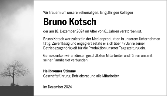 Traueranzeige von Bruno Kotsch von GESAMT