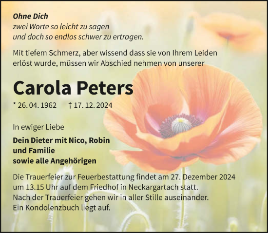 Traueranzeige von Carola Peters von GESAMT