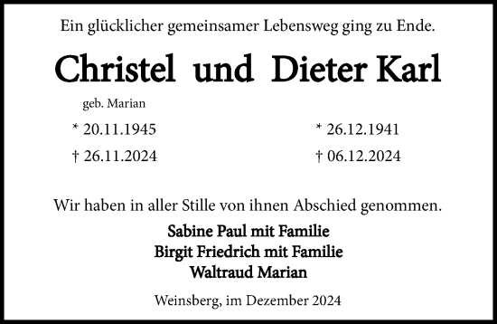 Traueranzeige von Christel Karl von GESAMT