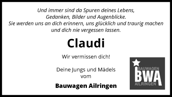 Traueranzeige von Claudia Balling von GESAMT