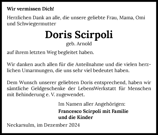 Traueranzeige von Doris Scirpoli von GESAMT