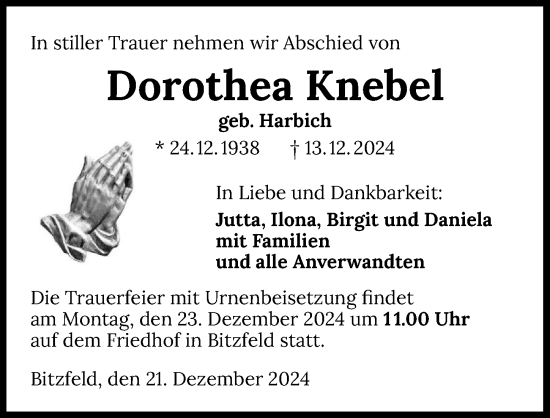 Traueranzeige von Dorothea Knebel von GESAMT