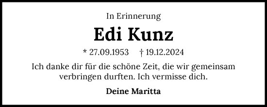 Traueranzeige von Edi Kunz von GESAMT