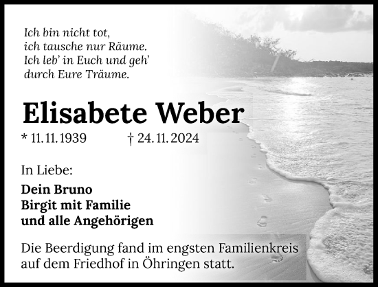 Traueranzeige von Elisabete Weber von GESAMT