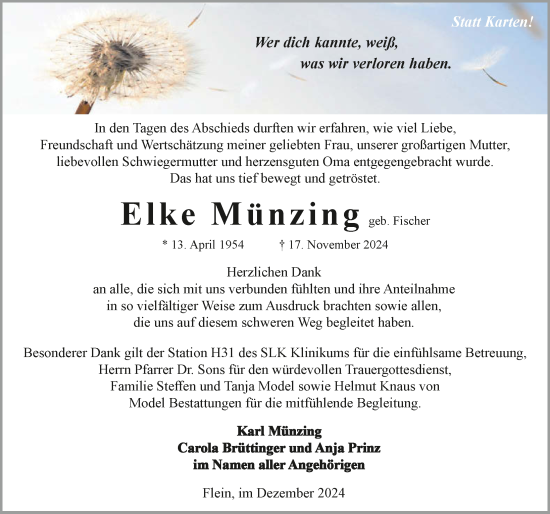 Traueranzeige von Elke Münzing von GESAMT