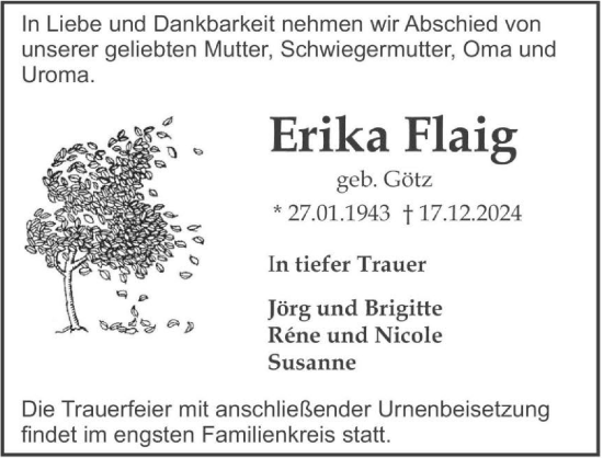 Traueranzeige von Erika Flaig von GESAMT