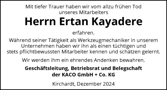 Traueranzeige von Ertan Kayadere von GESAMT