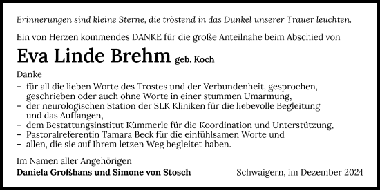 Traueranzeige von Eva Linde Brehm von GESAMT