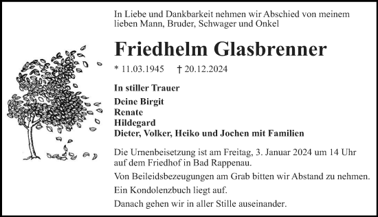 Traueranzeige von Friedhelm Glasbrenner von GESAMT