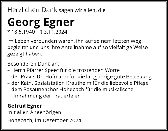 Traueranzeige von Georg Egner von GESAMT