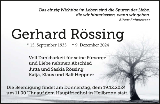 Traueranzeige von Gerhard Rössing von GESAMT