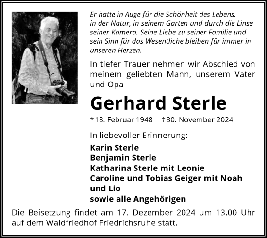 Traueranzeige von Gerhard Sterle von GESAMT