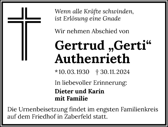 Traueranzeige von Gertrud Authenrieth von GESAMT