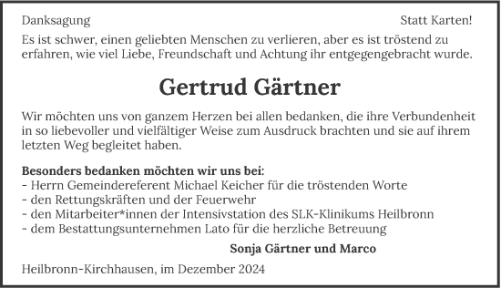 Traueranzeige von Gertrud Gärtner von GESAMT