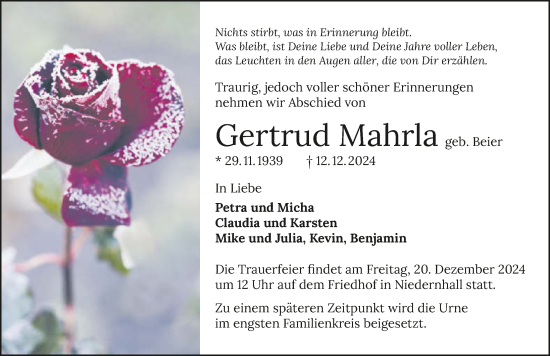 Traueranzeige von Gertrud Mahrla von GESAMT