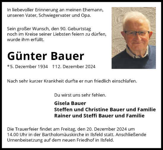 Traueranzeige von Günter Bauer von GESAMT