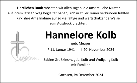 Traueranzeige von Hannelore Kolb von GESAMT