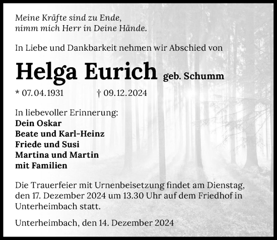 Traueranzeige von Helga Eurich von GESAMT