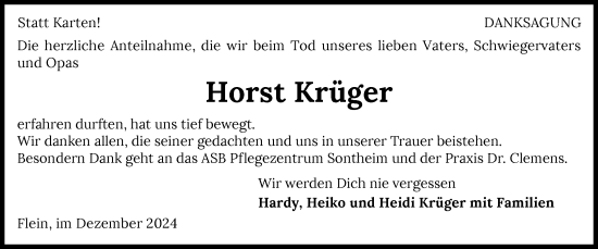 Traueranzeige von Horst Krüger von GESAMT