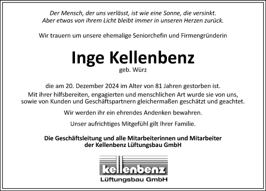 Traueranzeige von Inge Kellenbenz von GESAMT