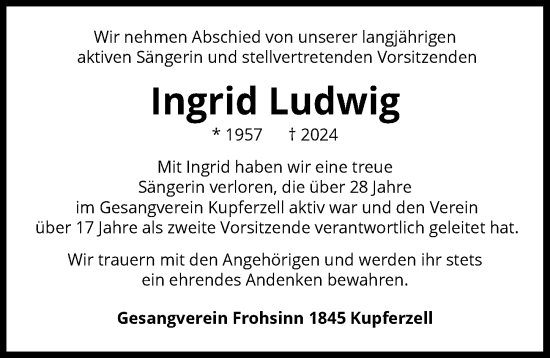 Traueranzeige von Ingrid Ludwig von GESAMT