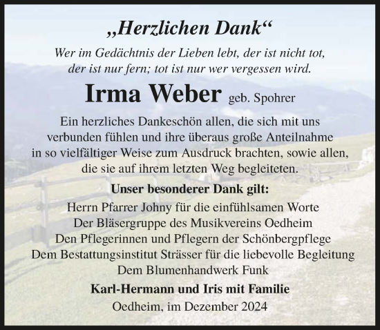 Traueranzeige von Irma Weber von GESAMT