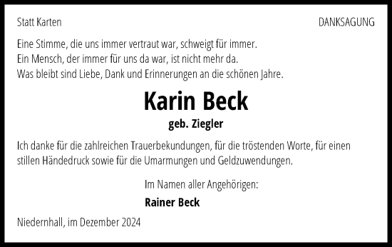 Traueranzeige von Karin Beck von GESAMT