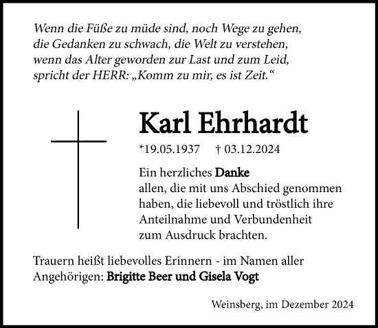 Traueranzeige von Karl Ehrhardt von GESAMT