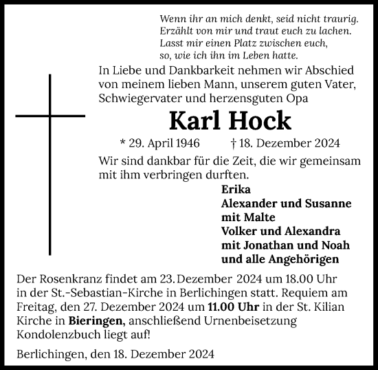 Traueranzeige von Karl Hock von GESAMT