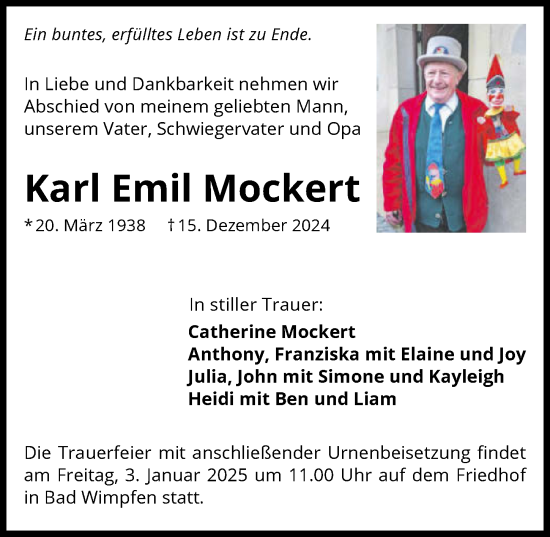 Traueranzeige von Karl  Mockert von GESAMT