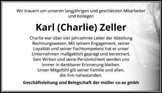 Traueranzeige von Karl Zeller von GESAMT