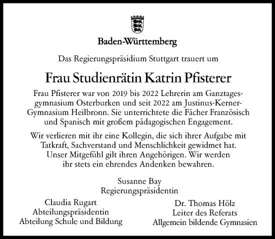 Traueranzeige von Katrin Pfisterer von GESAMT