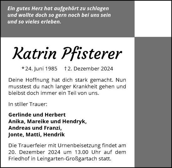 Traueranzeige von Katrin Pfisterer von GESAMT