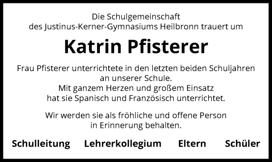 Traueranzeige von Katrin Pfisterer von GESAMT