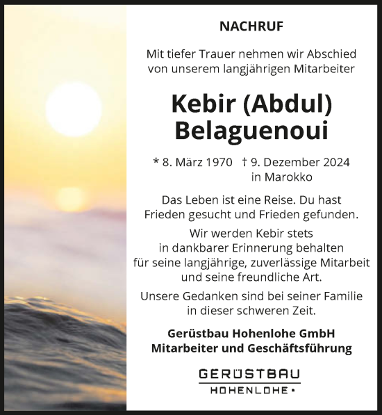 Traueranzeige von Kebir Belaguenoui von GESAMT