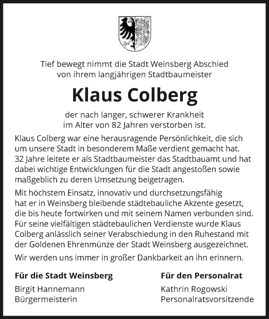 Traueranzeige von Klaus Colberg von GESAMT