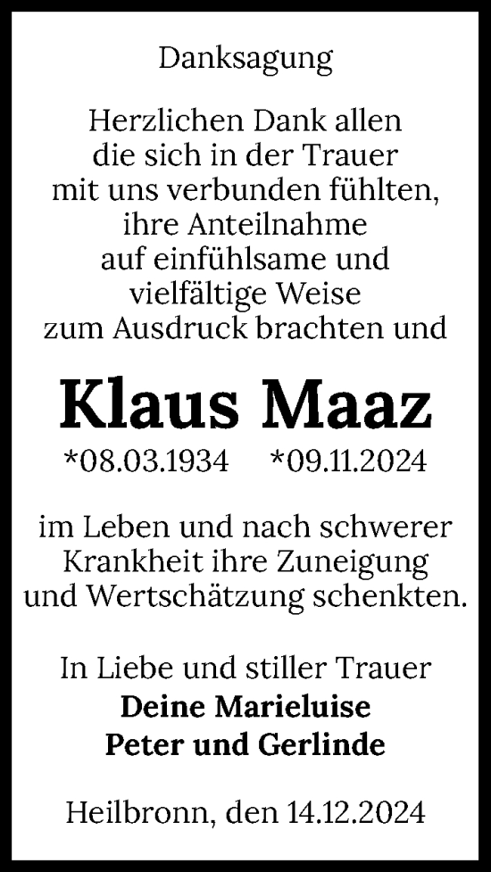 Traueranzeige von Klaus Maaz von GESAMT