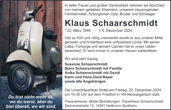 Traueranzeige von Klaus Schaarschmidt von GESAMT