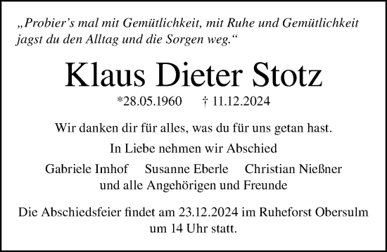 Traueranzeige von Klaus Dieter Stotz von GESAMT