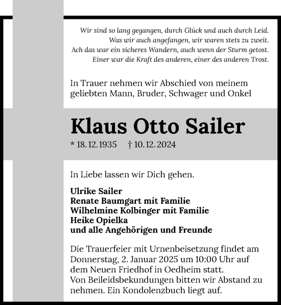 Traueranzeige von Klaus Otto Sailer von GESAMT