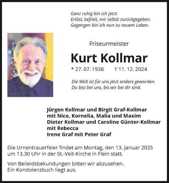 Traueranzeige von Kurt Kollmar von GESAMT