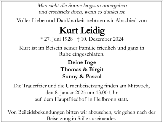 Traueranzeige von Kurt Leidig von GESAMT